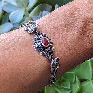 Vintage silver marcasite carnelian stone bracelet